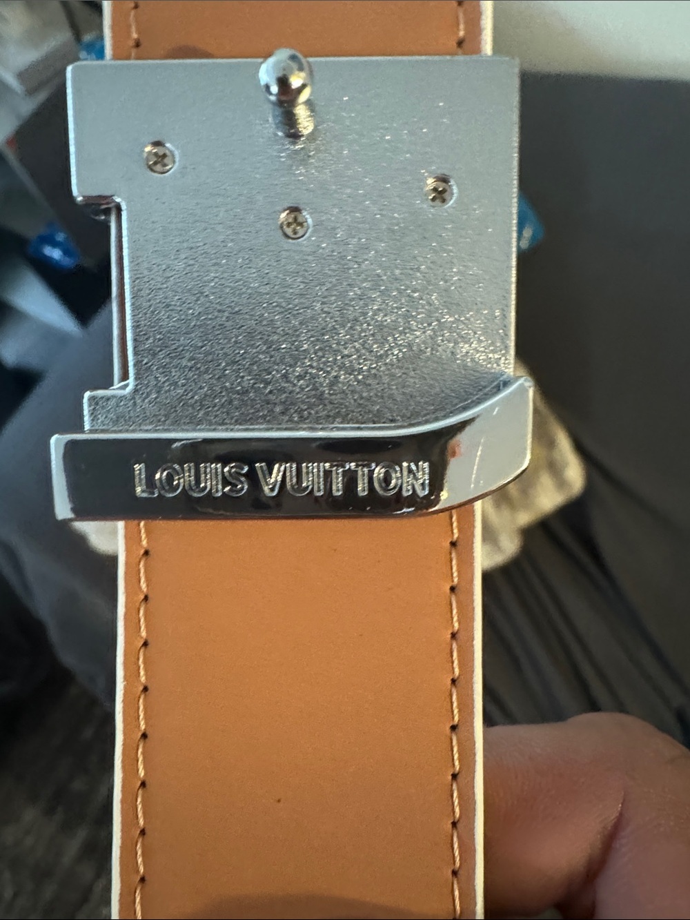 Louis Vuitton Damier Azur Canvas Belt with Silver LV Buckle - Cream/Brown🔥New! - Picture 7 of 9